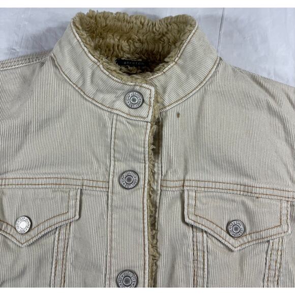 GAP Women’s Small Sherpa Lined Corduroy Jacket Ivory Button Front Stretch - Picture 9 of 11